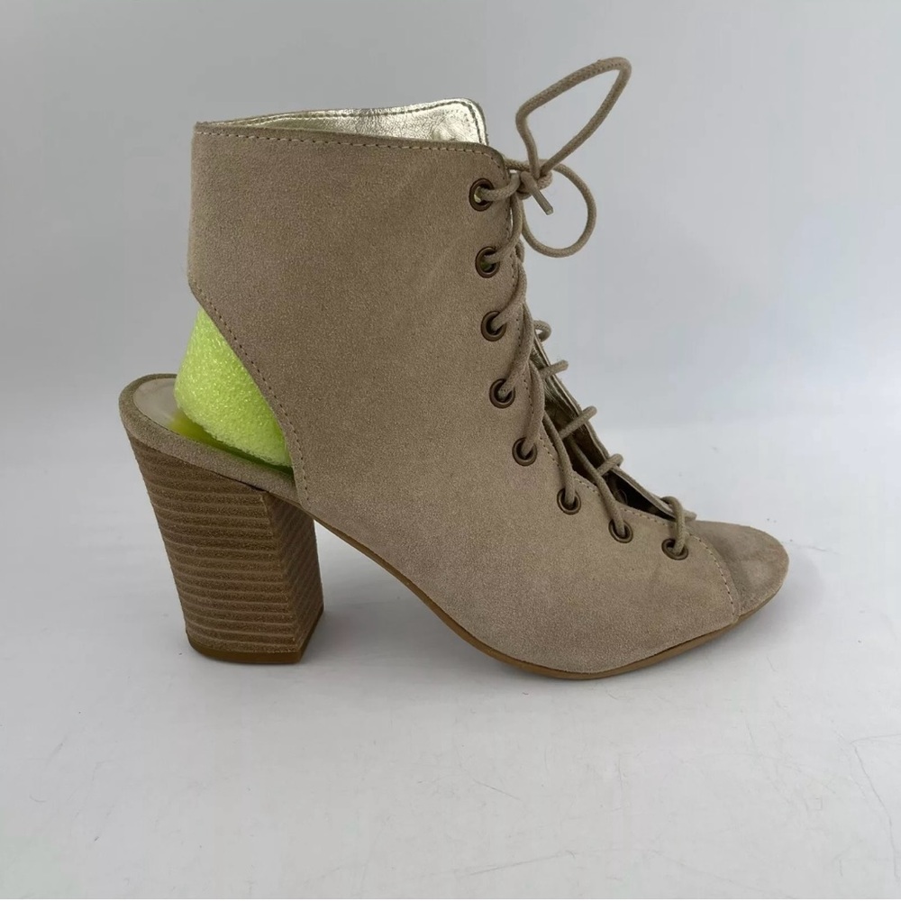 Diba True Women’s Tan Suede Leather Peep-Toe Lace-Up Heeled Sandals Shoe- Size 9
